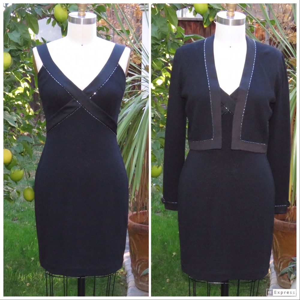 St. John’s Beautiful Black Knit Dress with Black Bolero Jacket Size 4